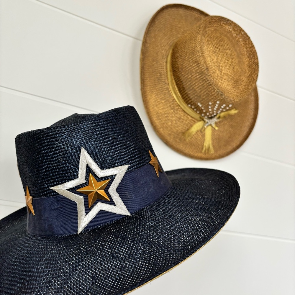 Vintage 80s The Icing Gold and Navy Gold Star Embellished Cowgirl Hats